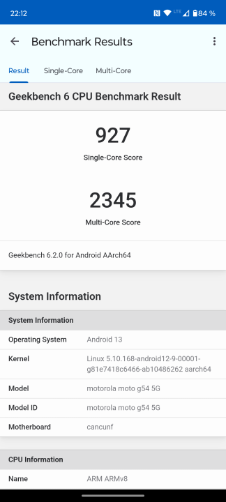 Moto G54 5G Geekbench Benchmark 1