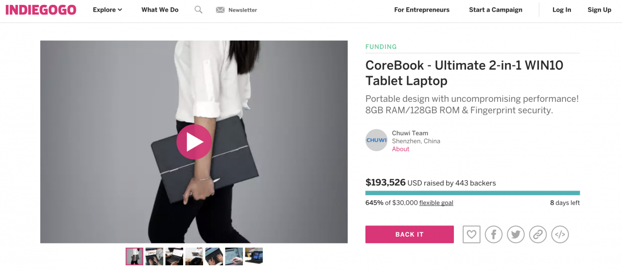 Chuwi CoreBook Kampagne auf Indiegogo