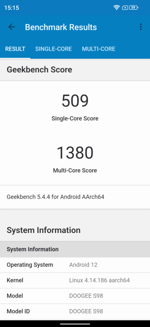 Doogee S98 Geekbench CPU Benchmark