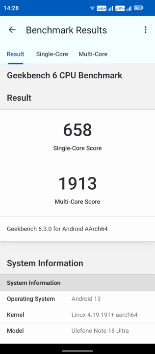 Ulefone Note 18 Ultra 5G Geekbench