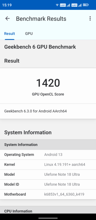 Ulefone Note 18 Ultra 5G Geekbench