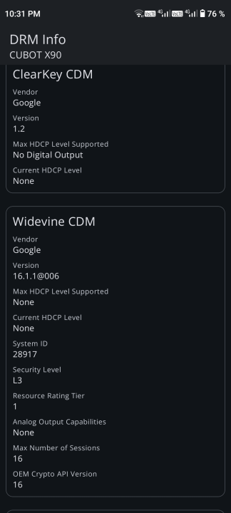 Cubot X90 Widevine DRM