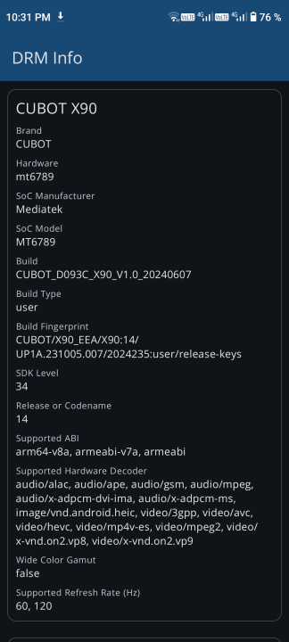 Cubot X90 DRM Info