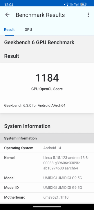 UmiDigi G9 5G Geekbench GPU Benchmark