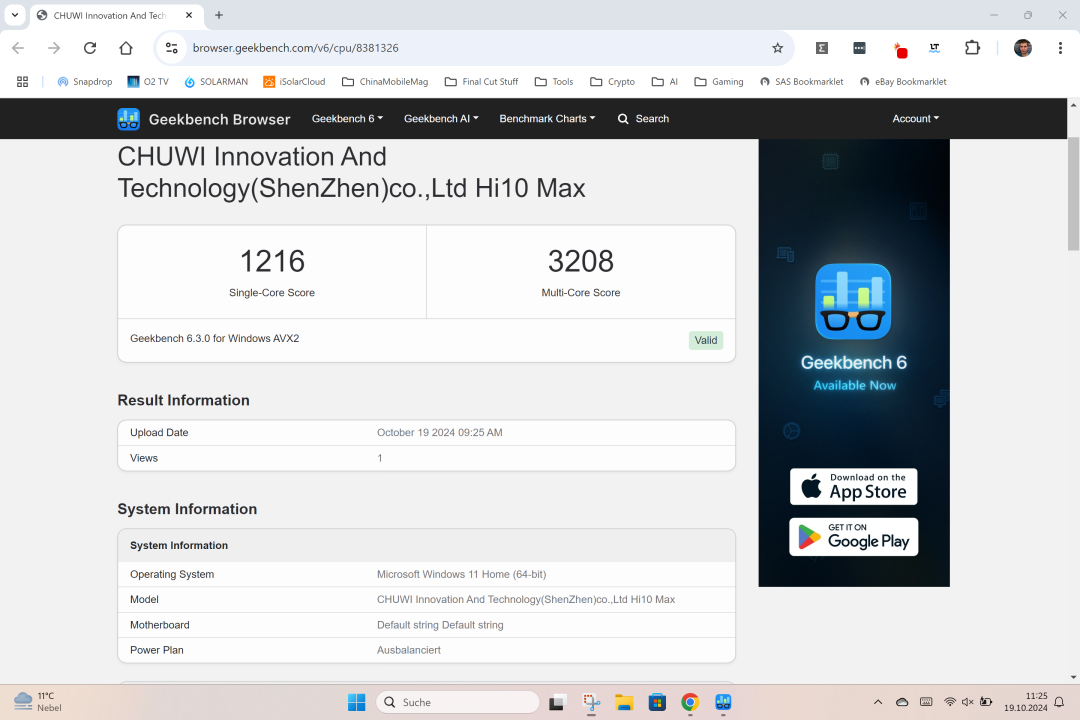 Chuwi Hi10 Max Geekbench 6