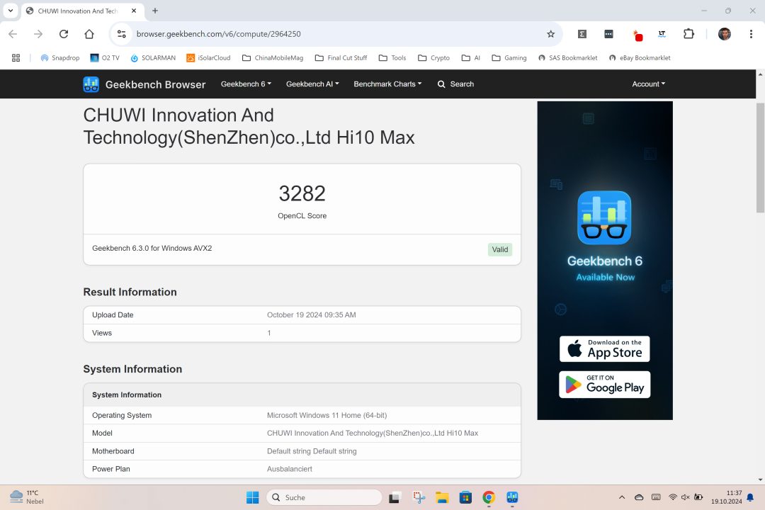 Chuwi Hi10 Max Geekbench 6