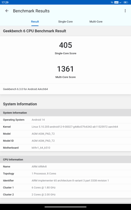 AGM Pad T2 Geekbench Benchmark