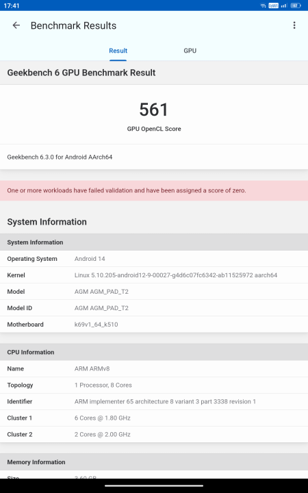 AGM Pad T2 Geekbench Benchmark