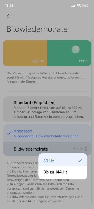 Xiaomi 14T Display Bildwiederholrate