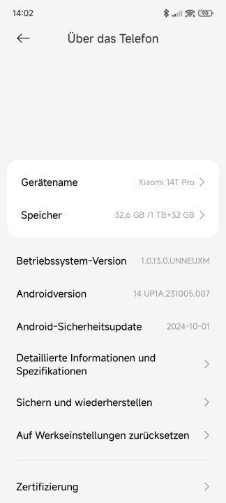 Xiaomi 14T Pro Betriebssystem Software