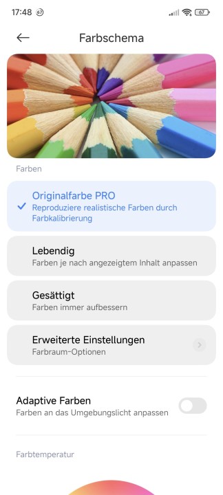 Xiaomi 14T Pro Farbmanagement