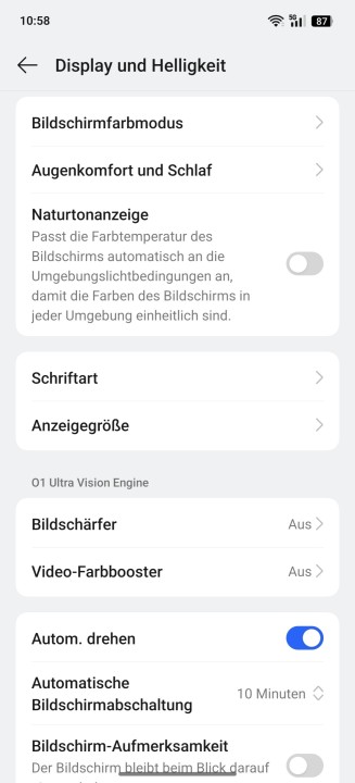 Realme GT7 Pro Display Einstellungen