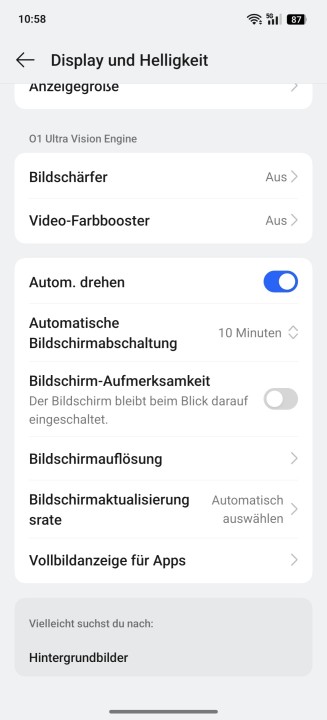 Realme GT7 Pro Display Einstellungen