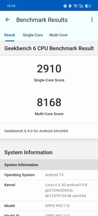 Oppo Find X8 Pro Geekbench CPU Benchmark